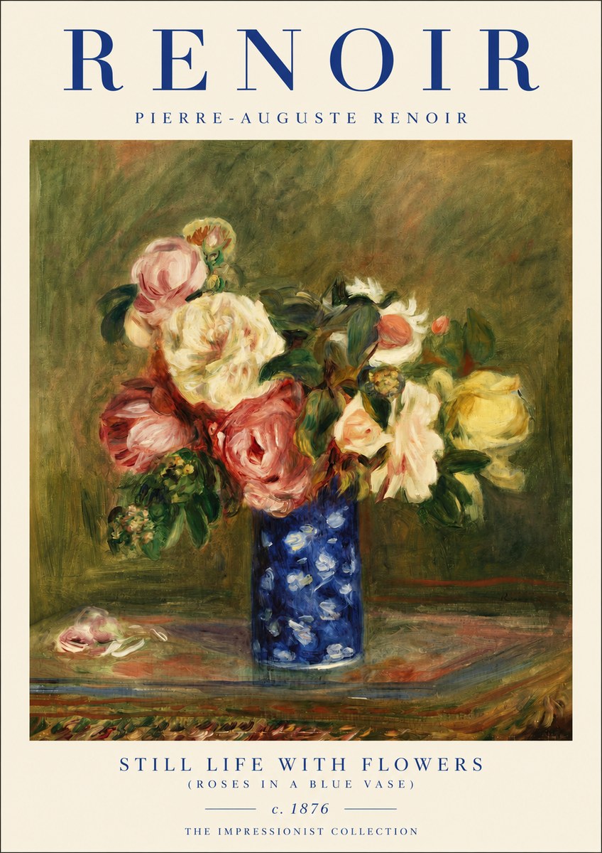 Renoir Still Life with Flowers (Roses in a Blue Vase) No3 - Póster