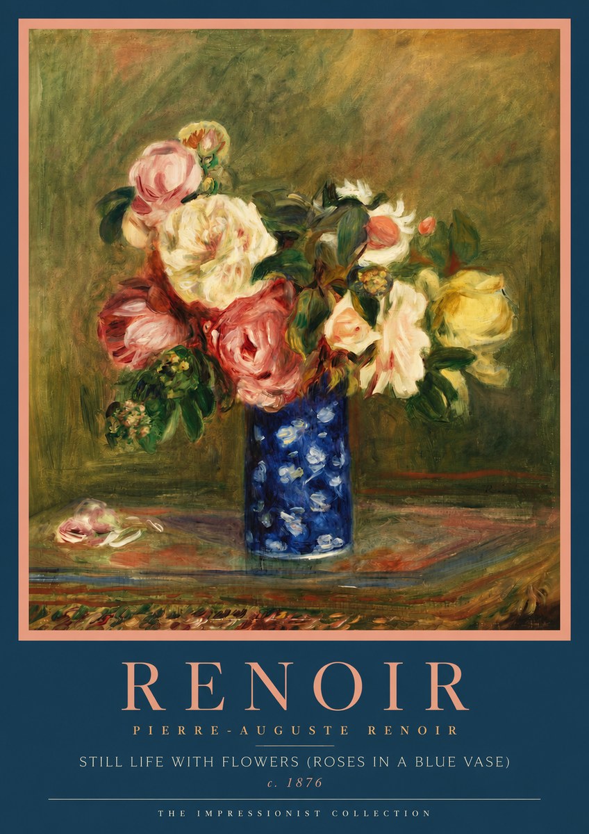 Renoir Still Life with Flowers (Roses in a Blue Vase) No4 - Póster