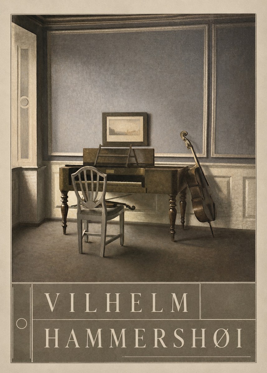 Vilhelm Hammershøi Interior with a Piano and a Cello No5 - Póster