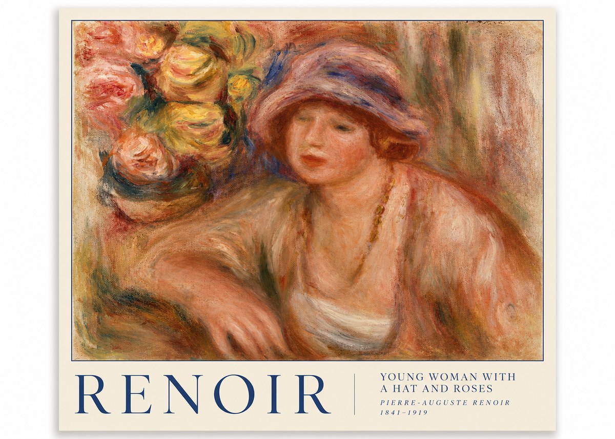 Renoir Young Woman with a Hat and Roses No3 - Póster