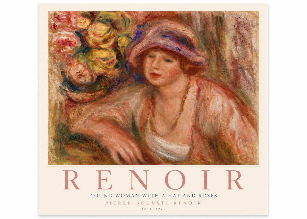 Renoir Young Woman with a Hat and Roses No4 - Póster