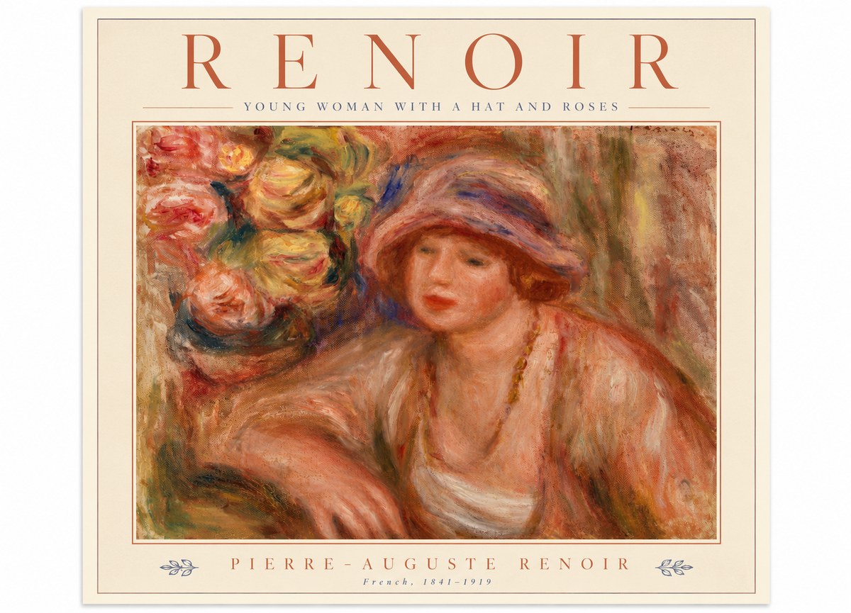 Renoir Young Woman with a Hat and Roses No5 - Póster