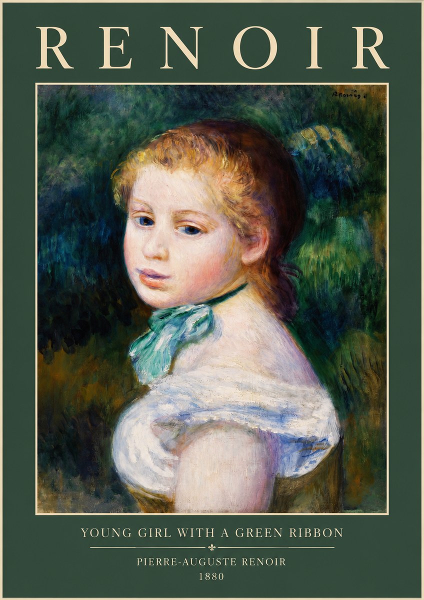 Renoir Young Girl with a Green Ribbon No2 - Póster