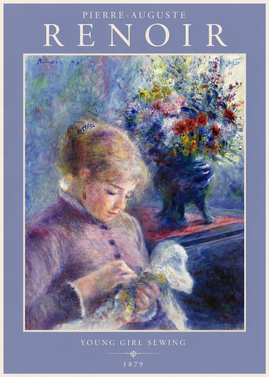 Renoir Young Girl Sewing No2 - Póster