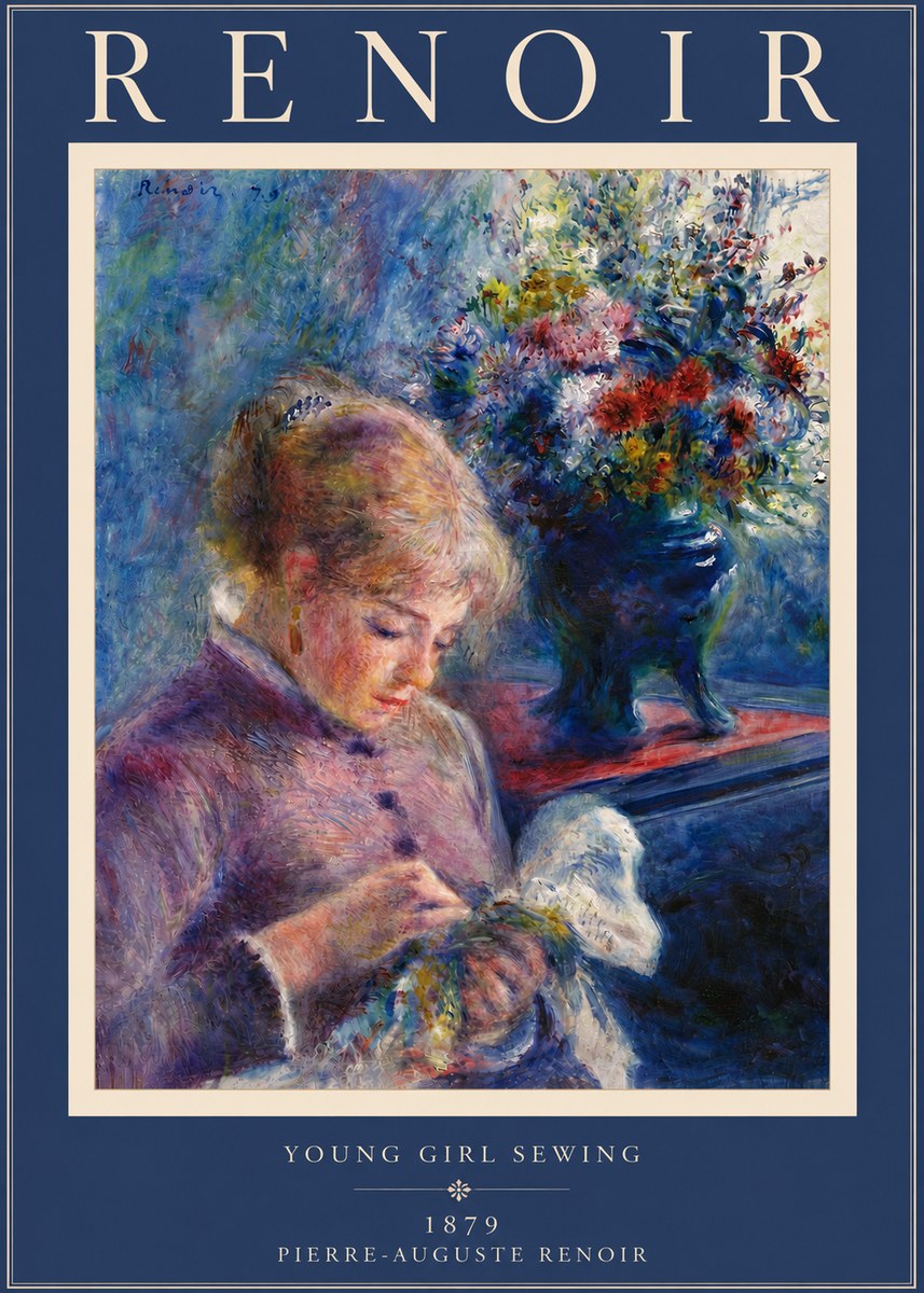 Renoir Young Girl Sewing No6 - Póster