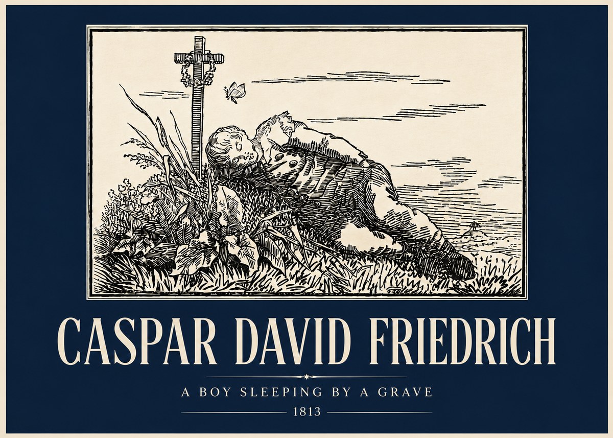 Caspar David Friedrich A Boy Sleeping by a Grave No4 - Póster
