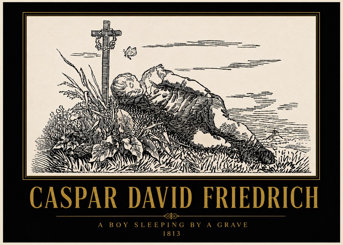 Caspar David Friedrich A Boy Sleeping by a Grave No5 - Póster