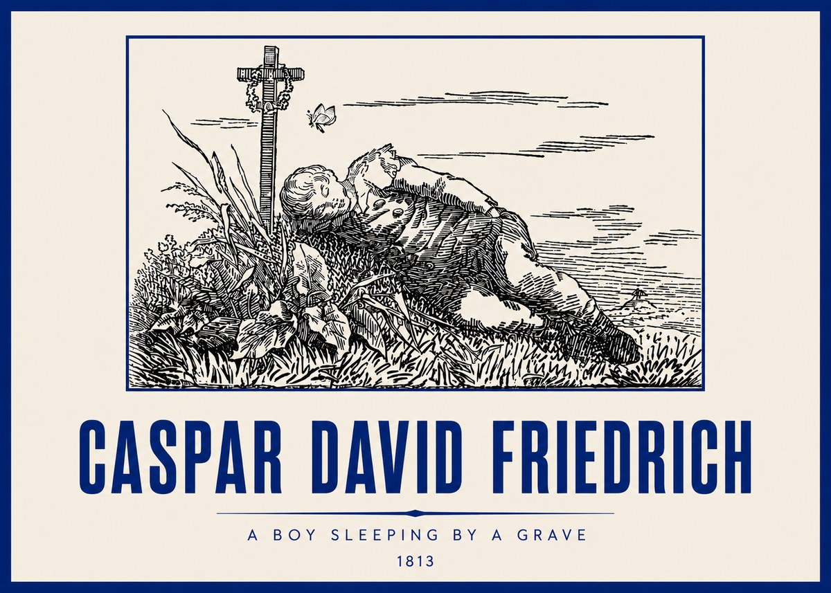 Caspar David Friedrich A Boy Sleeping by a Grave No6 - Póster