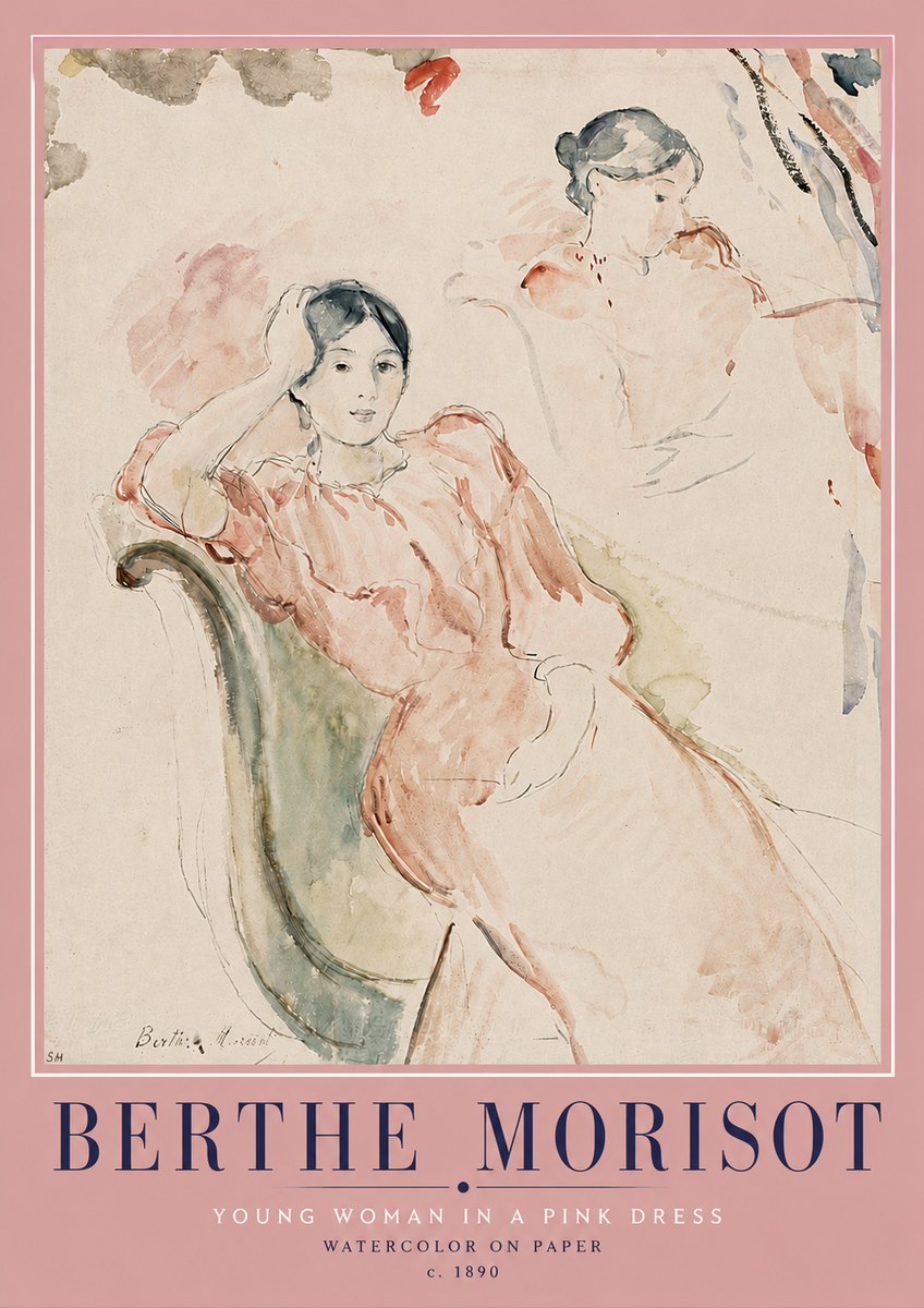 Berthe Morisot Young Woman in a Pink Dress II No4 - Póster