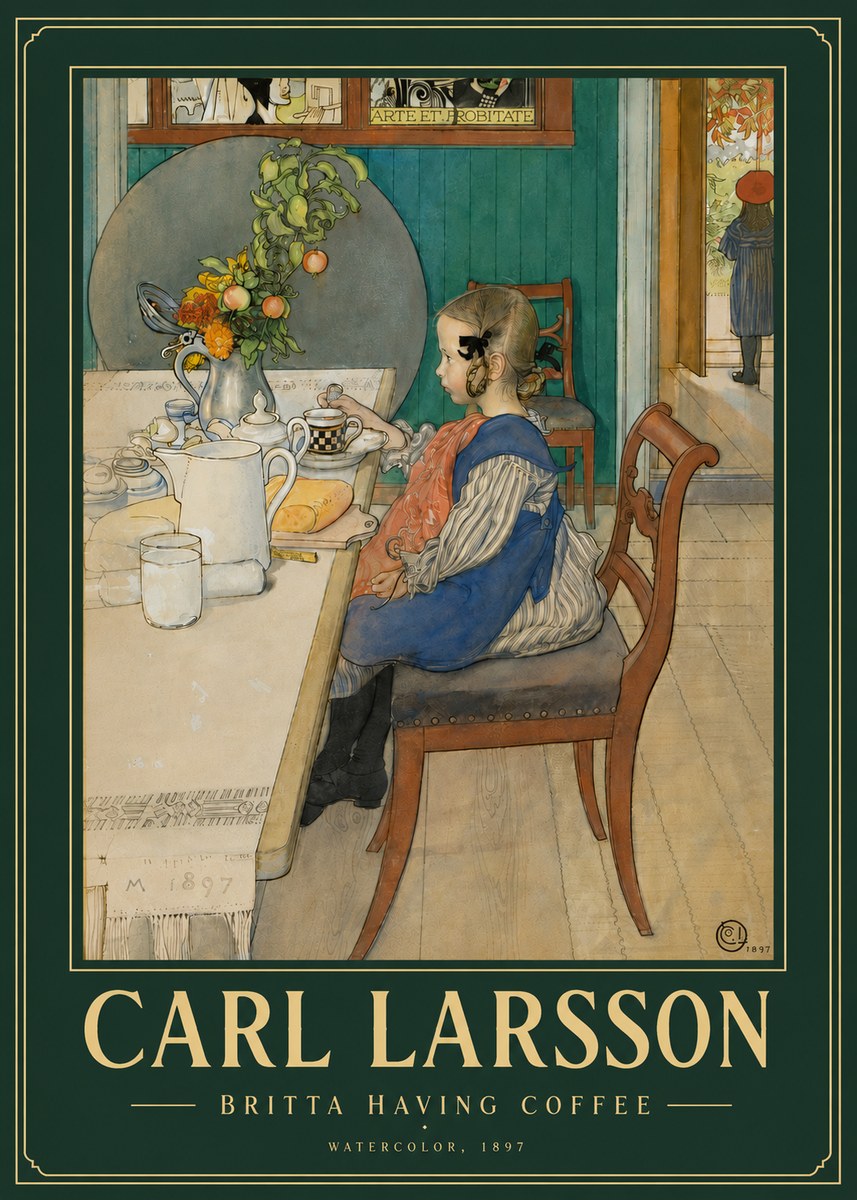 Carl Larsson Britta Having Coffee No4 - Póster