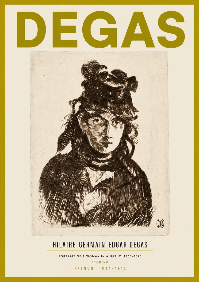 Edgar Degas Portrait of a Woman in a Hat No3 - Póster