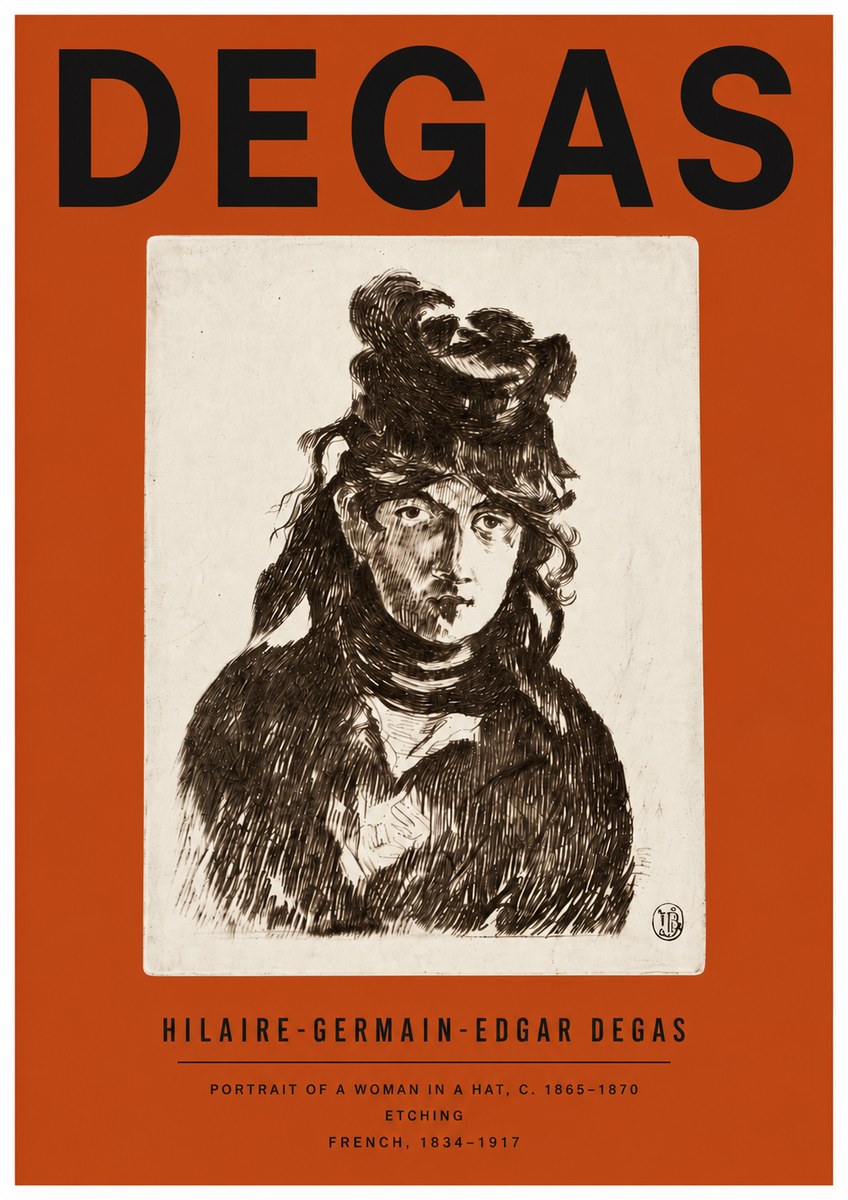 Edgar Degas Portrait of a Woman in a Hat No4 - Póster