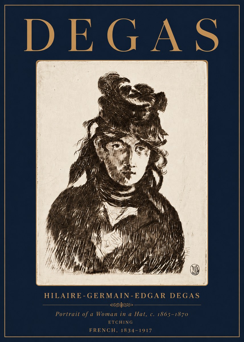 Edgar Degas Portrait of a Woman in a Hat No6 - Póster