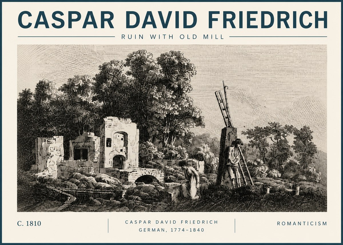 Caspar David Friedrich Ruin with Old Mill No3 - Póster
