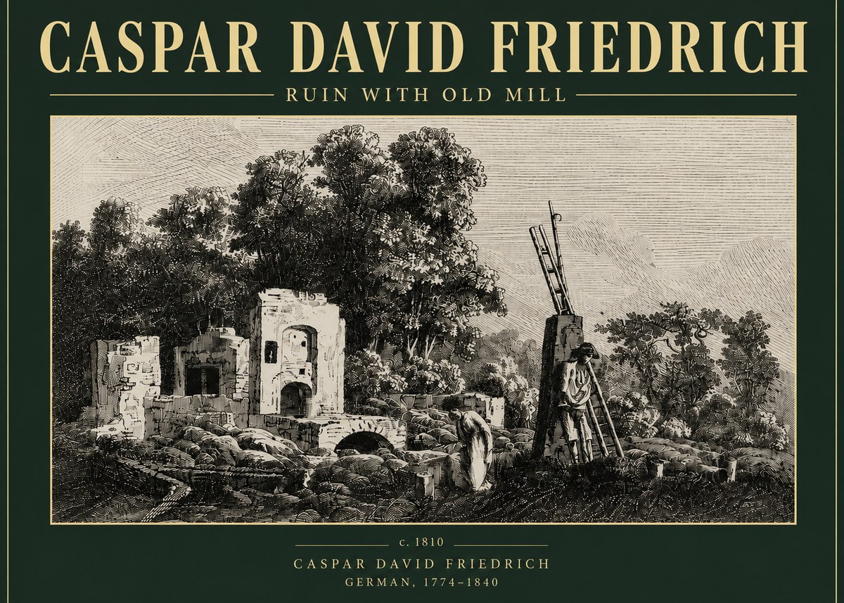 Caspar David Friedrich Ruin with Old Mill No4 - Póster