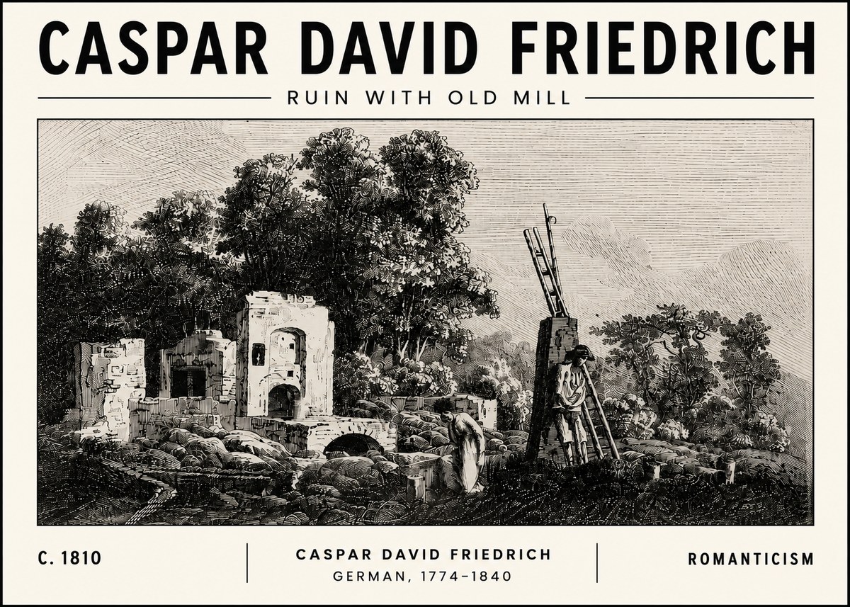 Caspar David Friedrich Ruin with Old Mill No5 - Póster