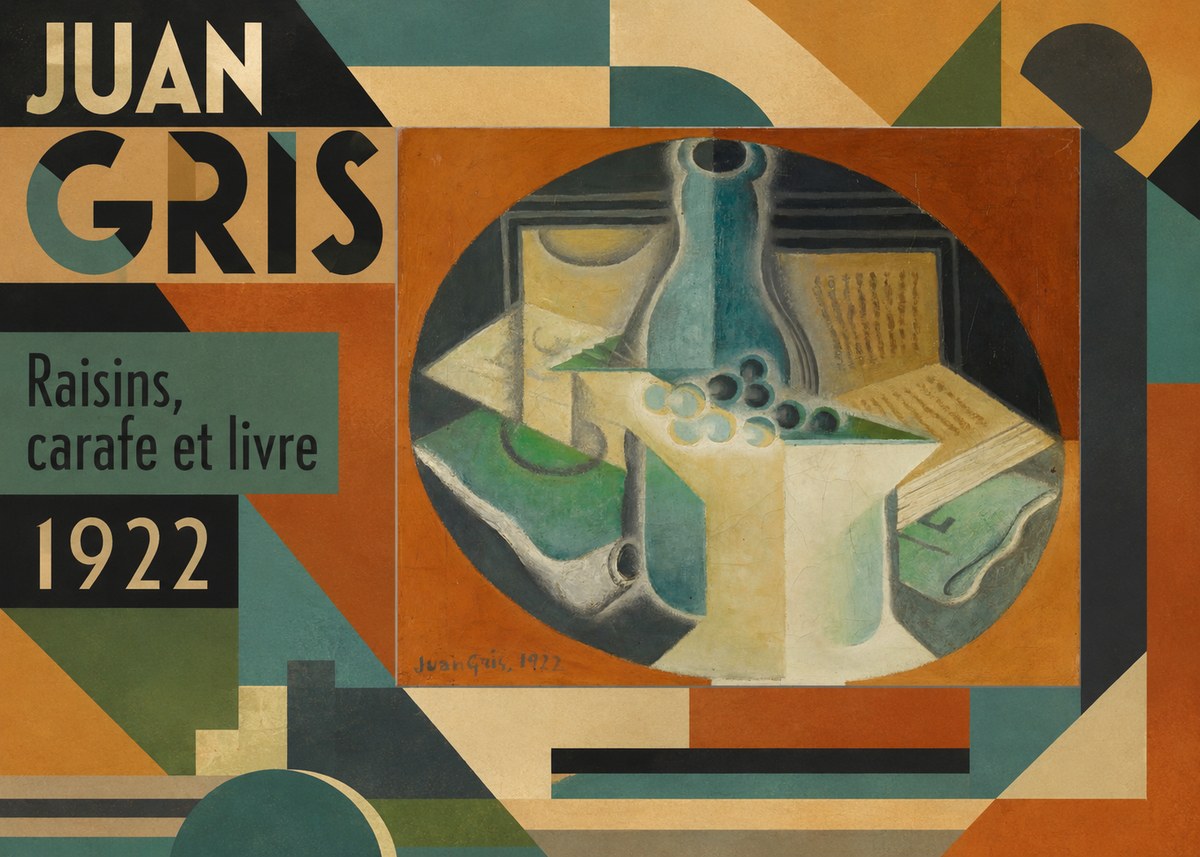 Juan Gris Raisins, Carafe Et Livre No6 - Póster