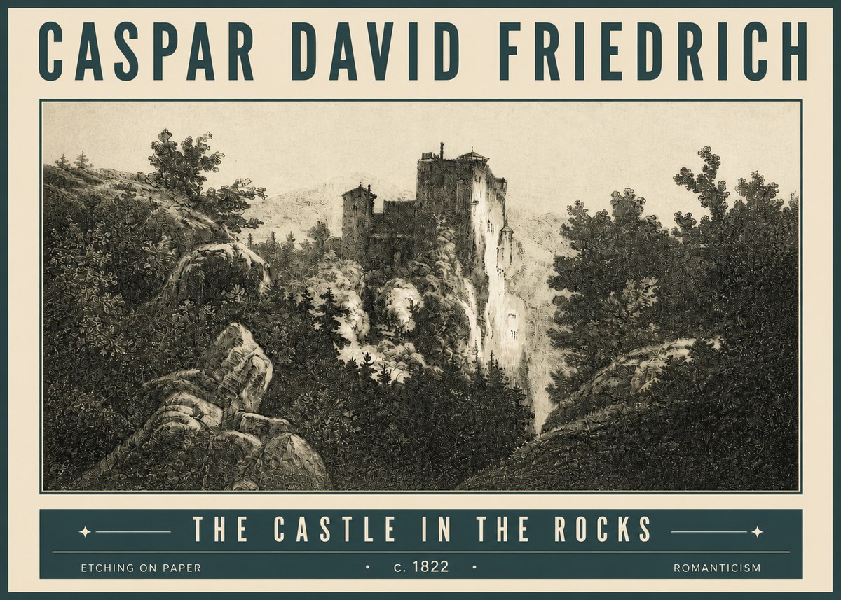 Caspar David Friedrich The Castle in the Rocks No4 - Póster