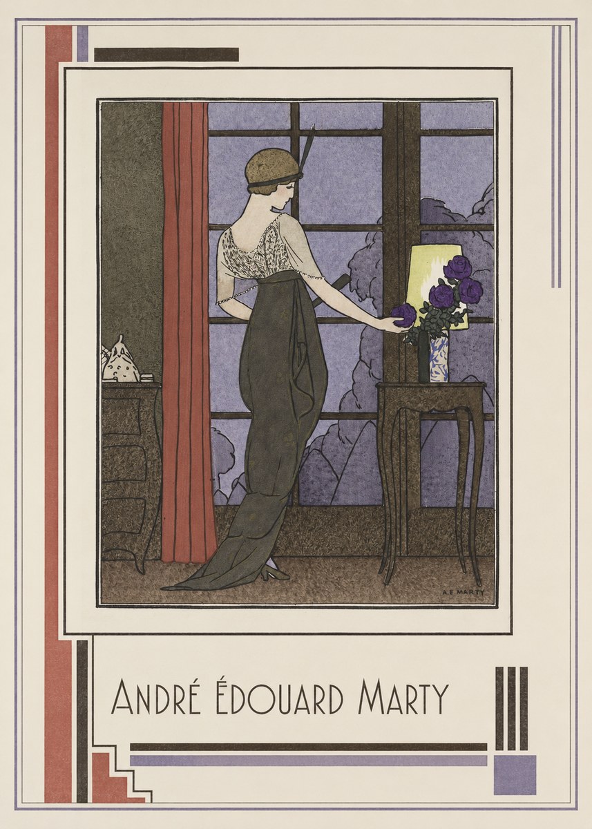 André Édouard Marty Lady at the Window with Roses No1 - Póster