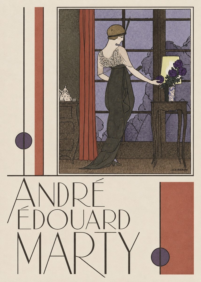 André Édouard Marty Lady at the Window with Roses No3 - Póster