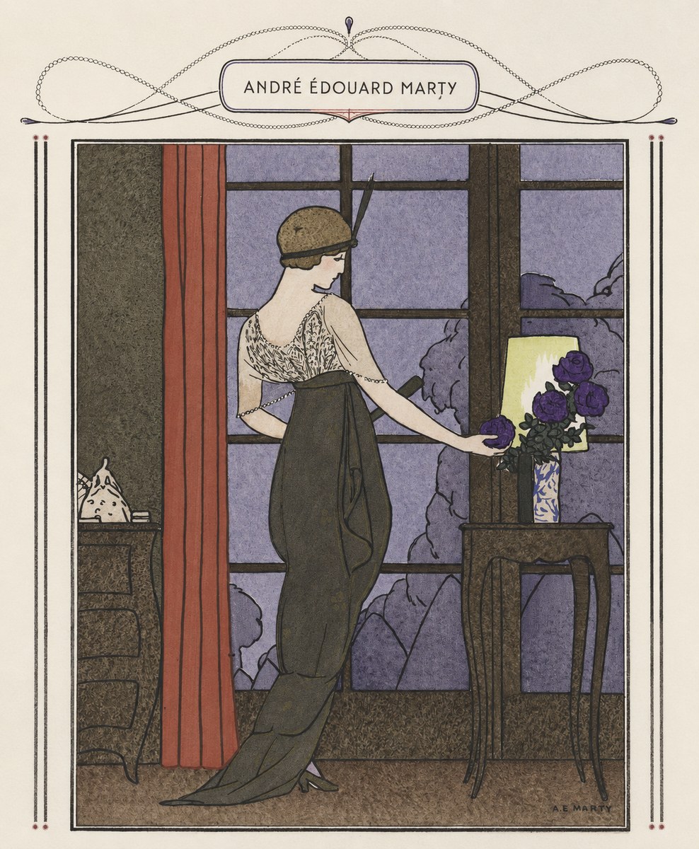 André Édouard Marty Lady at the Window with Roses No5 - Póster