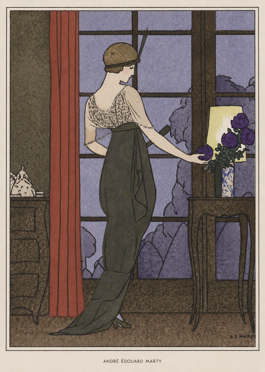 André Édouard Marty Lady at the Window with Roses No6 - Póster