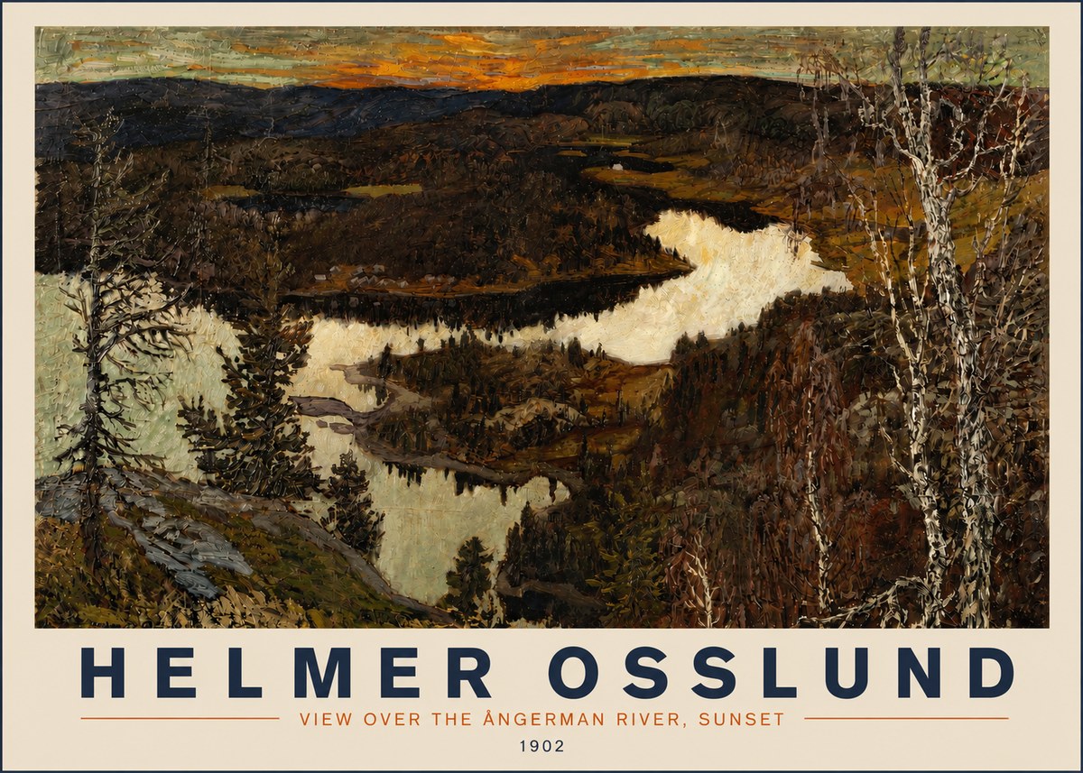 Helmer Osslund View over the Angerman River, Sunset No3 - Póster