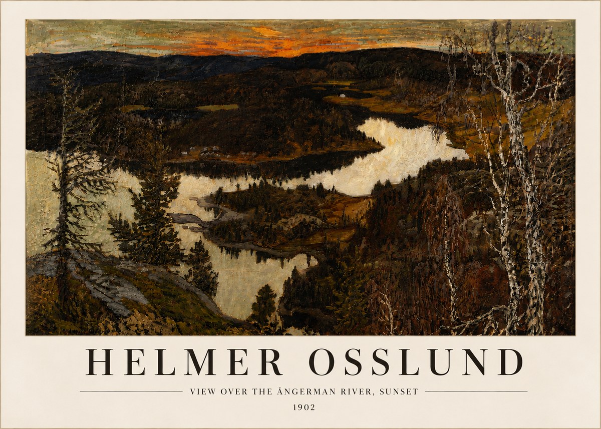 Helmer Osslund View over the Angerman River, Sunset No6 - Póster