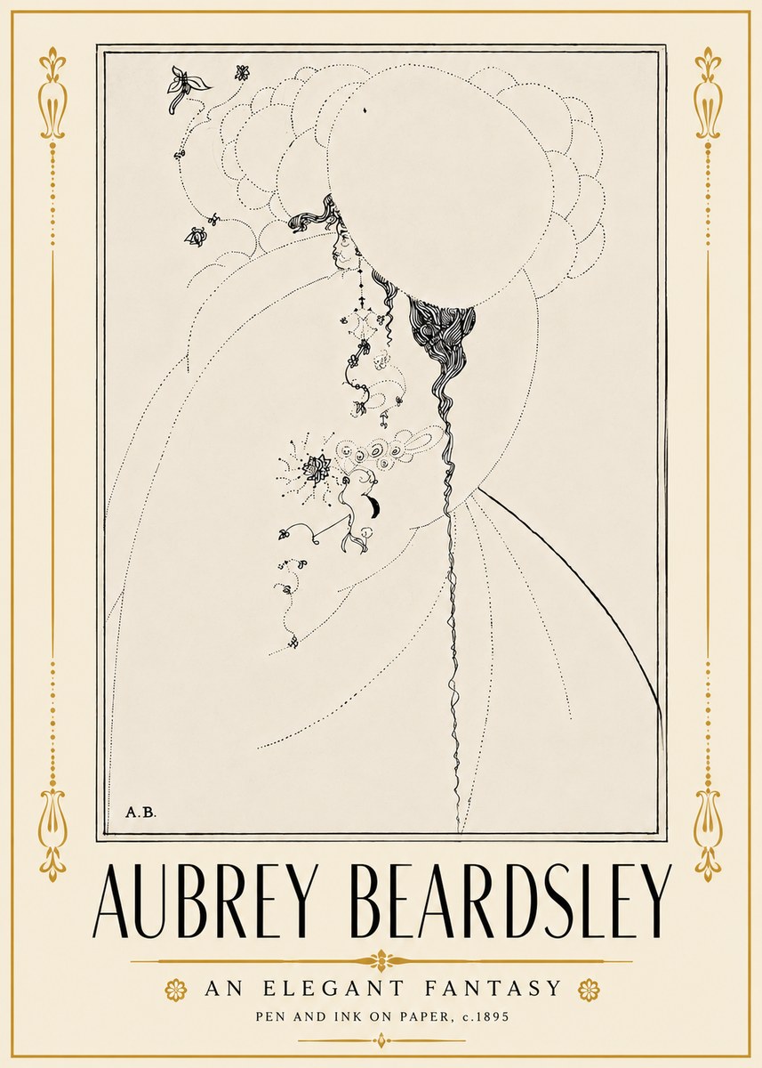 Aubrey Beardsley An Elegant Fantasy No5 - Póster