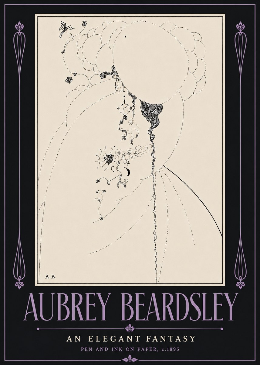 Aubrey Beardsley An Elegant Fantasy No6 - Póster