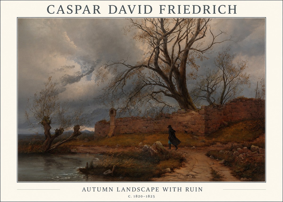 Caspar David Friedrich Autumn Landscape with Ruin No1 - Póster