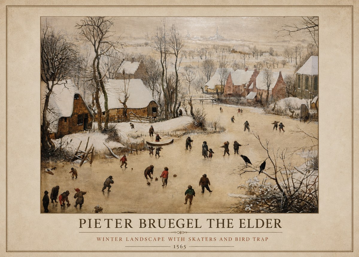 Pieter Bruegel Winter Landscape with Skaters and Bird Trap No1 - Póster