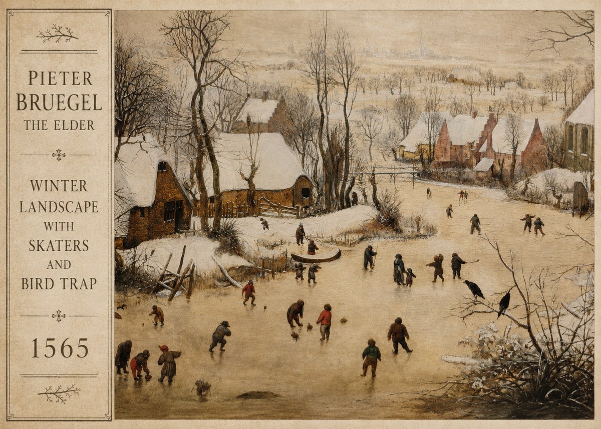Pieter Bruegel Winter Landscape with Skaters and Bird Trap No2 - Póster