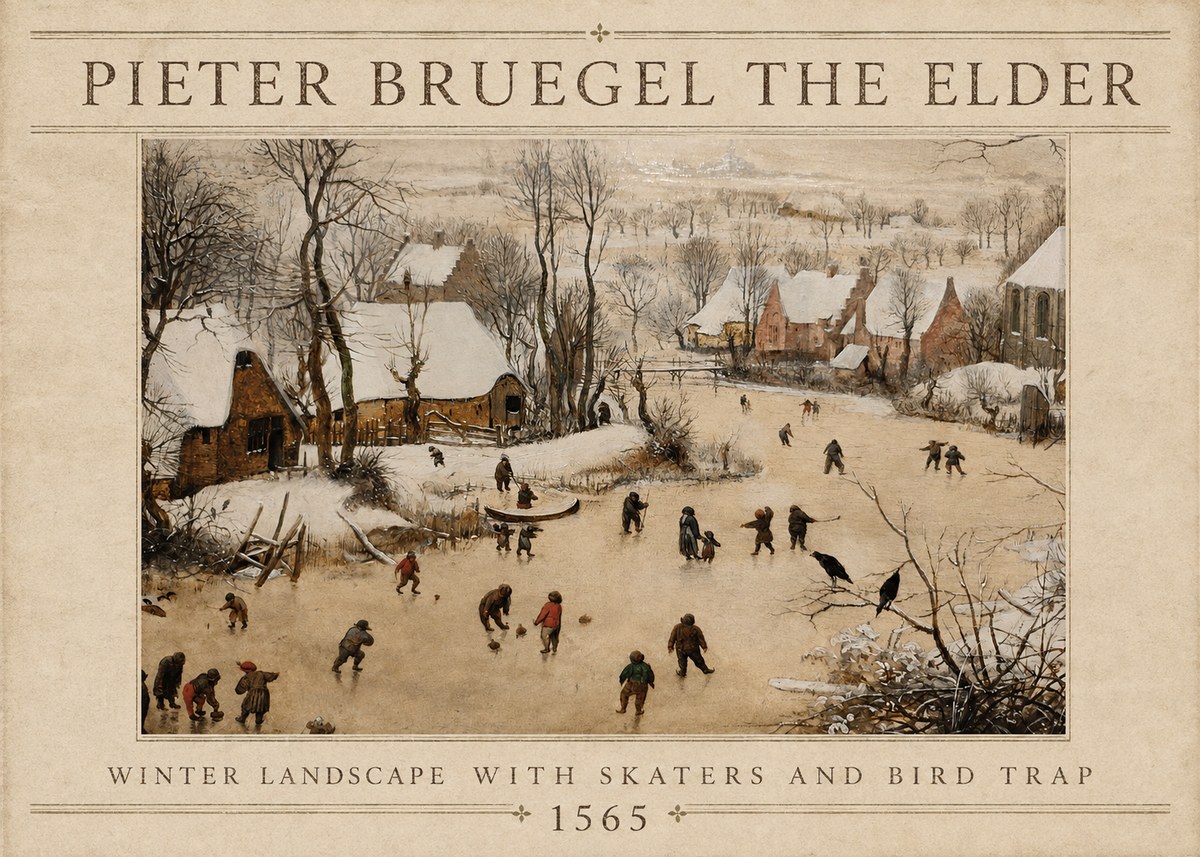 Pieter Bruegel Winter Landscape with Skaters and Bird Trap No4 - Póster