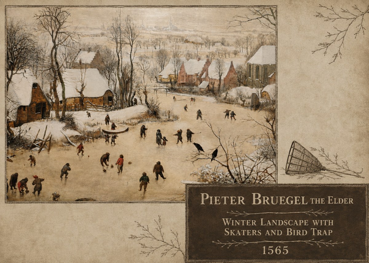 Pieter Bruegel Winter Landscape with Skaters and Bird Trap No5 - Póster