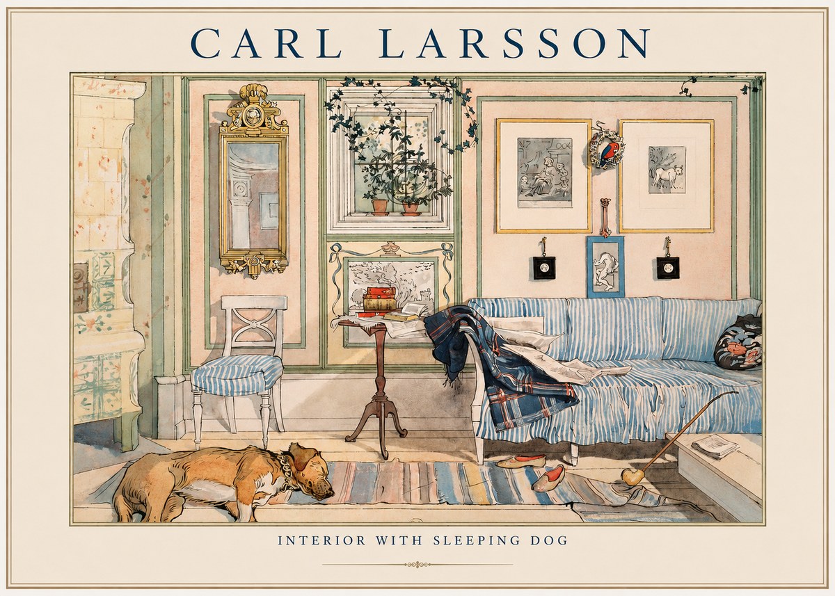 Carl Larsson Interior with Sleeping Dog No1 - Póster