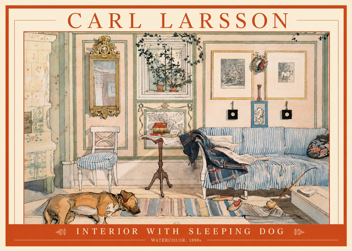 Carl Larsson Interior with Sleeping Dog No3 - Póster