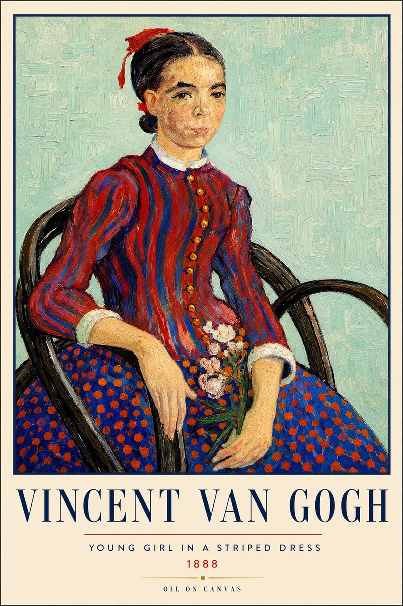 Van Gogh Young Girl in a Striped Dress, 1888 No3 - Póster