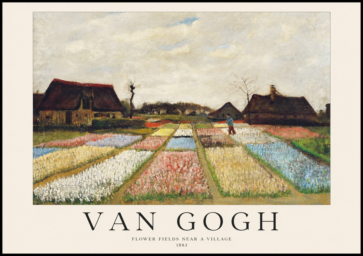 Van Gogh Flower Fields Near a Village No1 - Póster