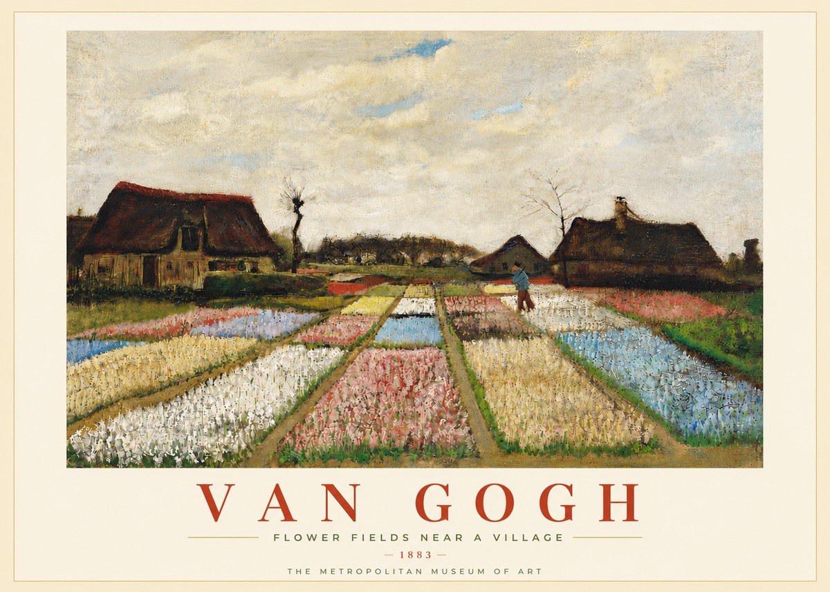 Van Gogh Flower Fields Near a Village No5 - Póster
