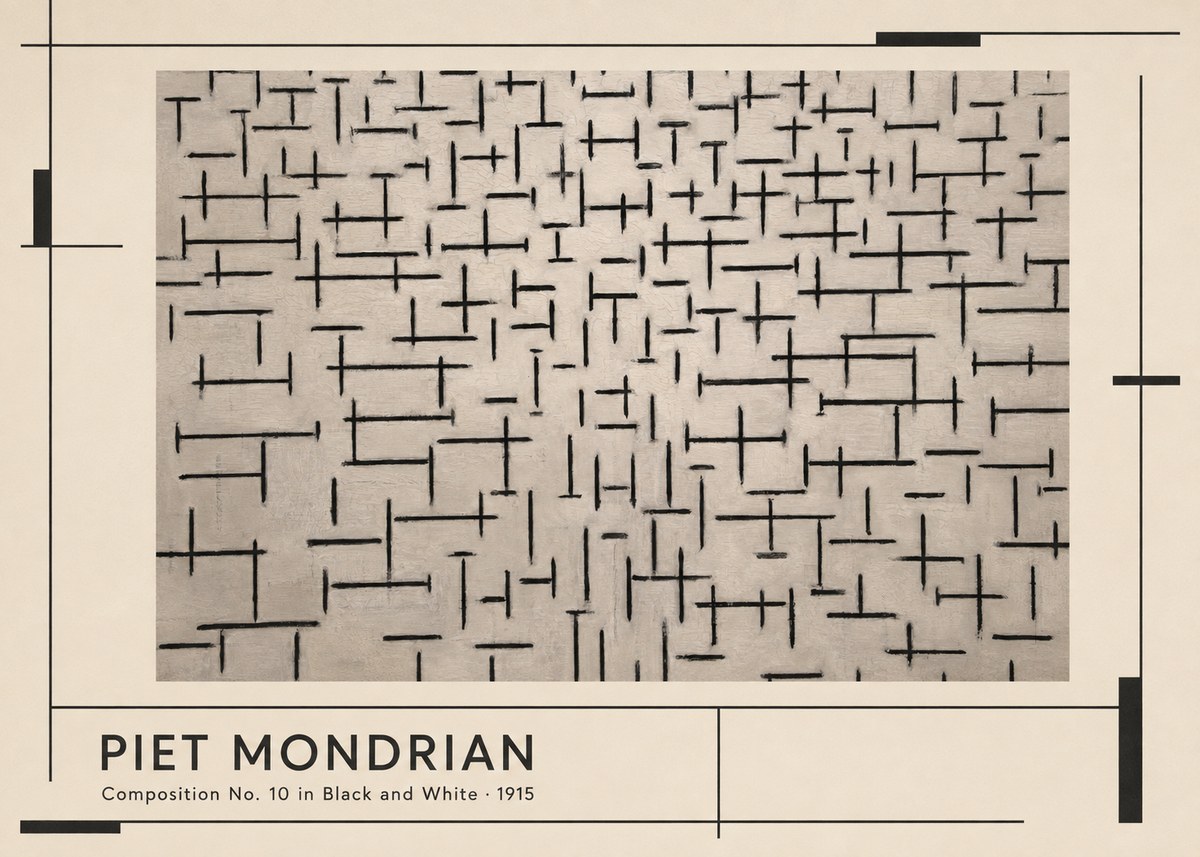 Piet Mondrian Composition No. 10 in Black and White No1 - Póster