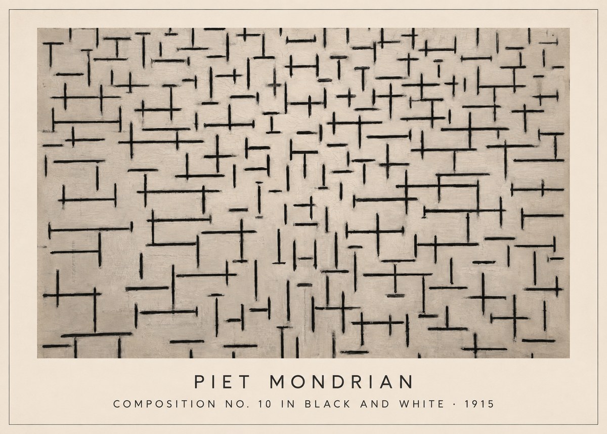 Piet Mondrian Composition No. 10 in Black and White No3 - Póster