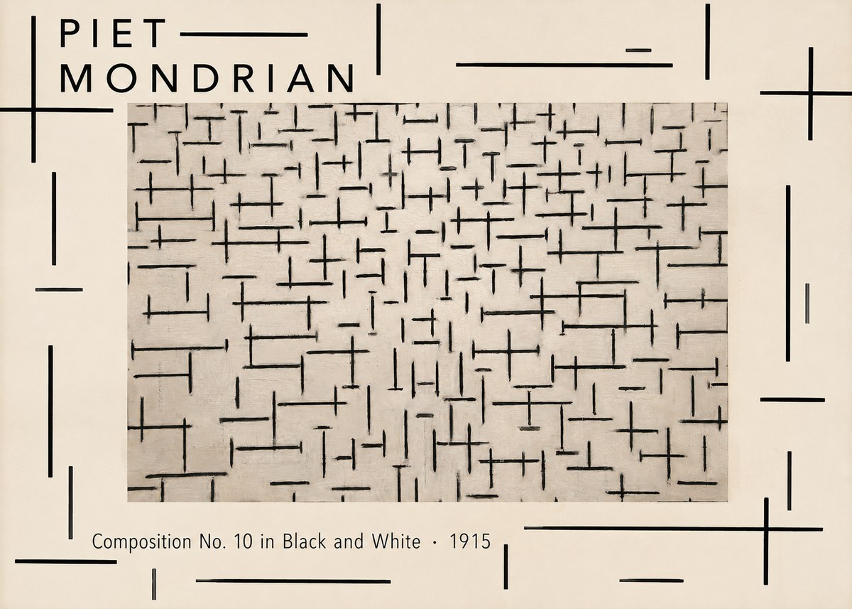 Piet Mondrian Composition No. 10 in Black and White No4 - Póster