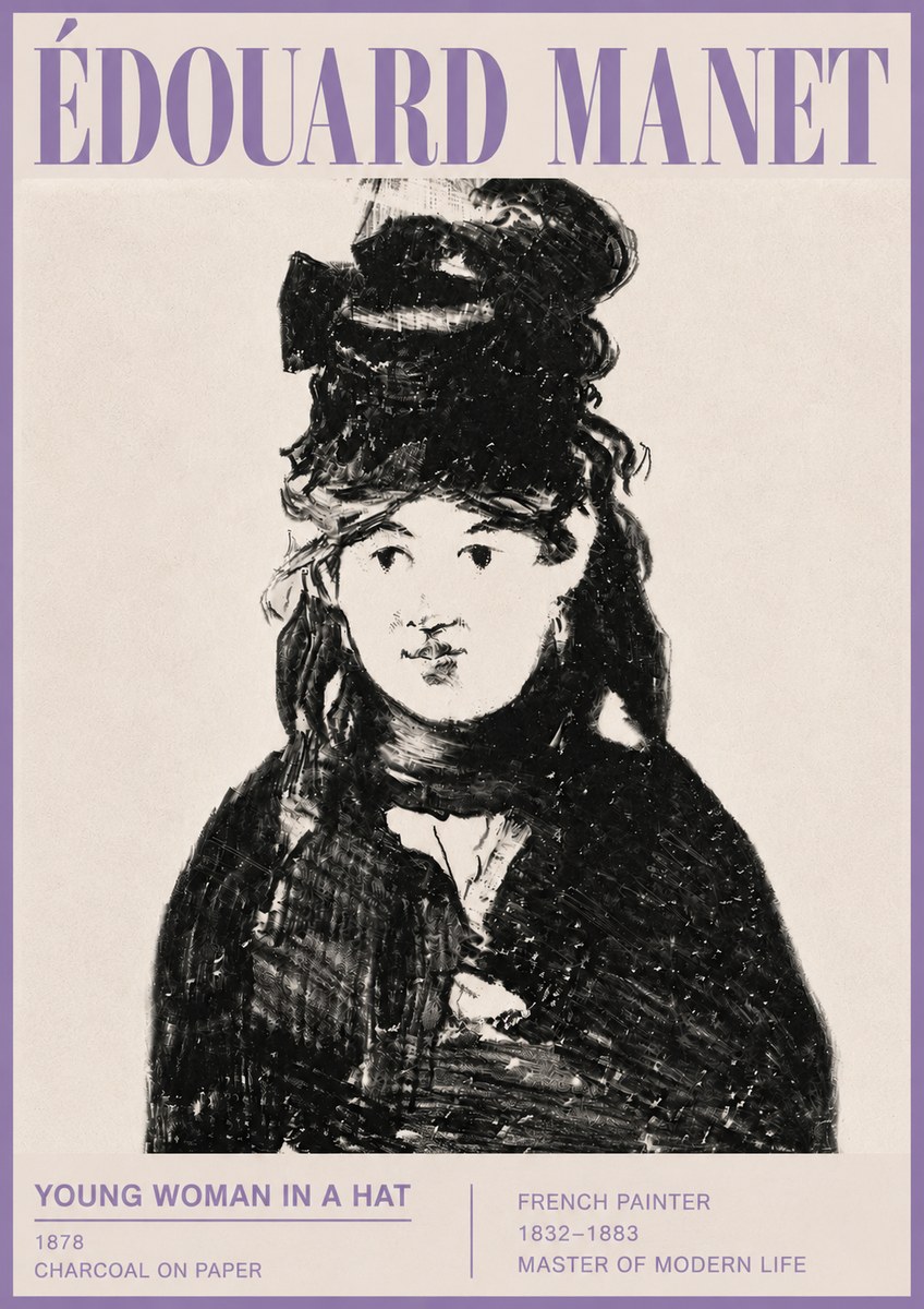 Édouard Manet Young Woman in a Hat III No5 - Póster