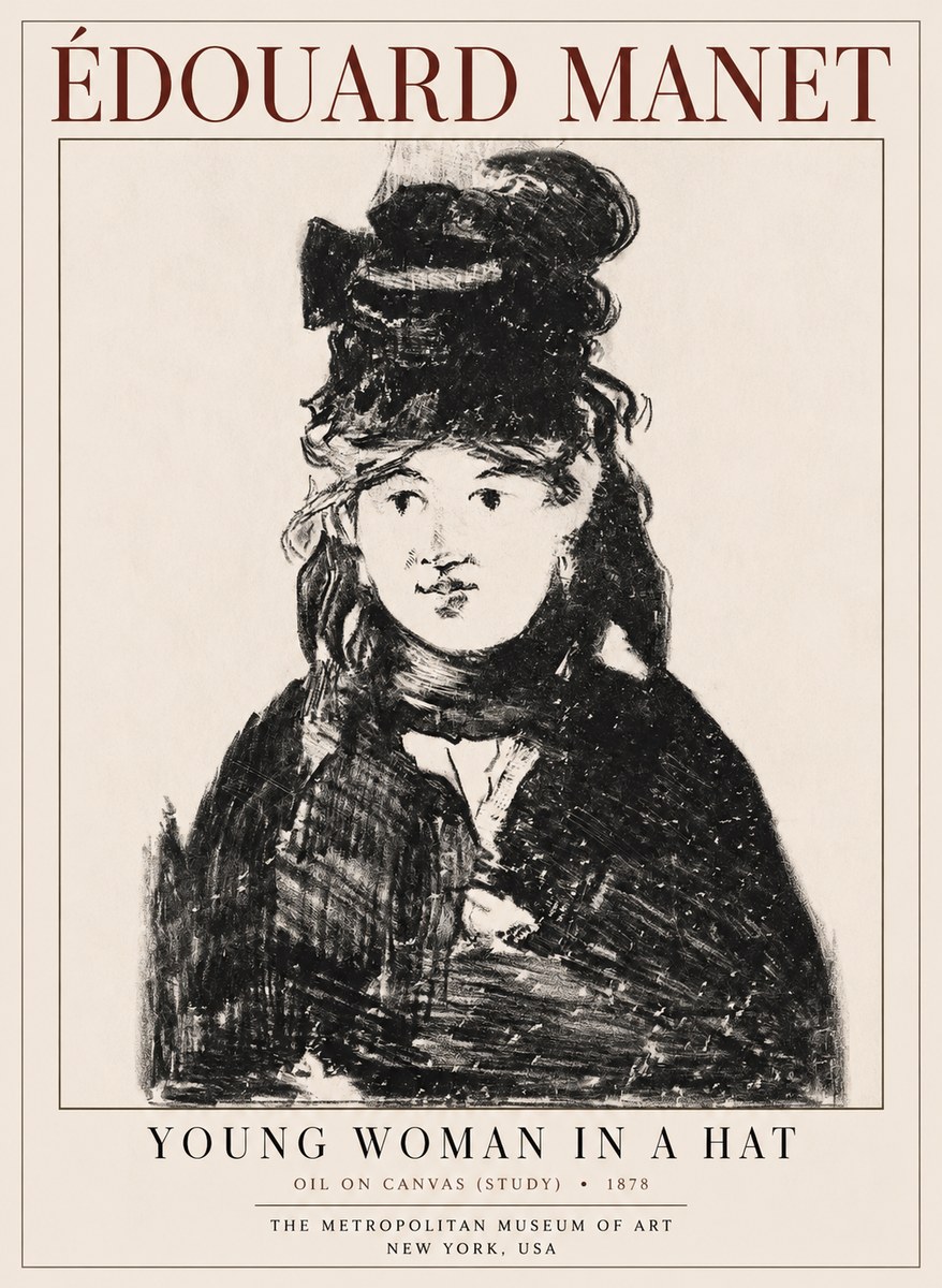 Édouard Manet Young Woman in a Hat IV No1 - Póster