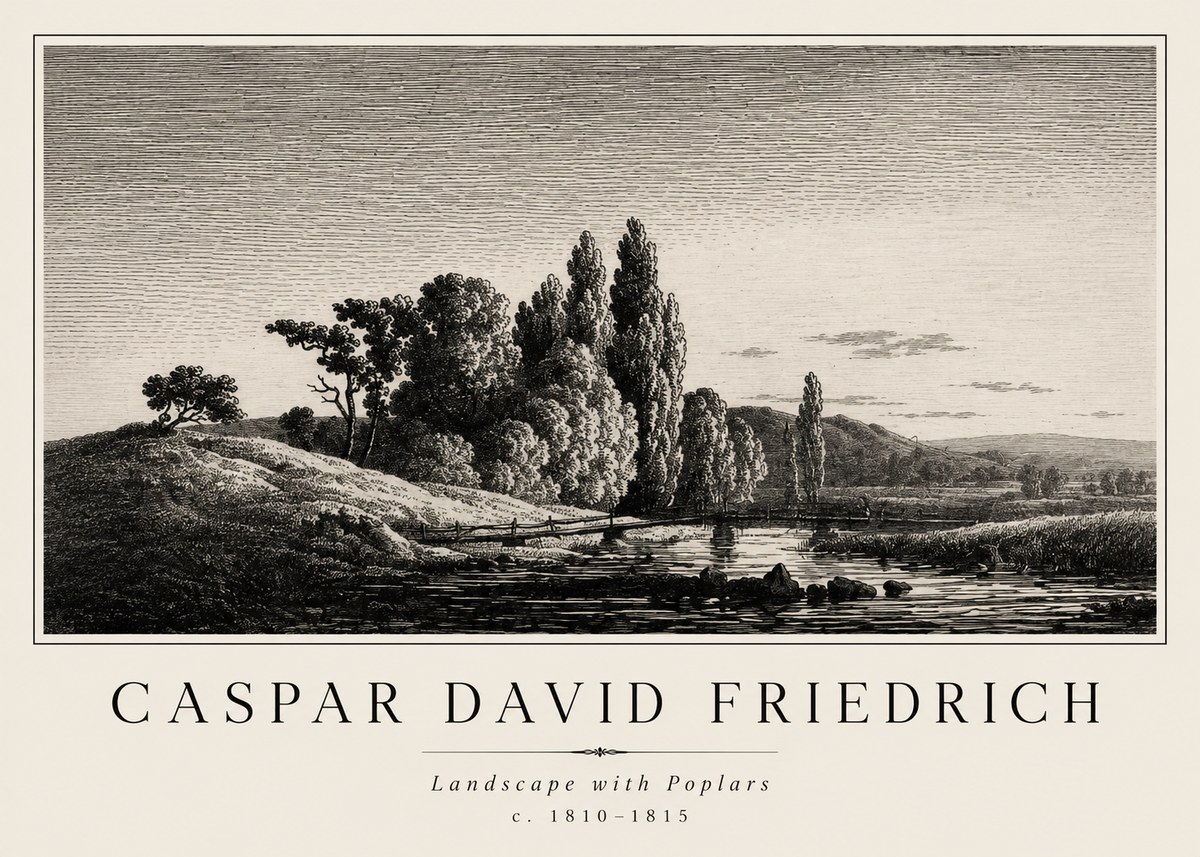 Caspar David Friedrich River Landscape with Poplars No2 - Póster