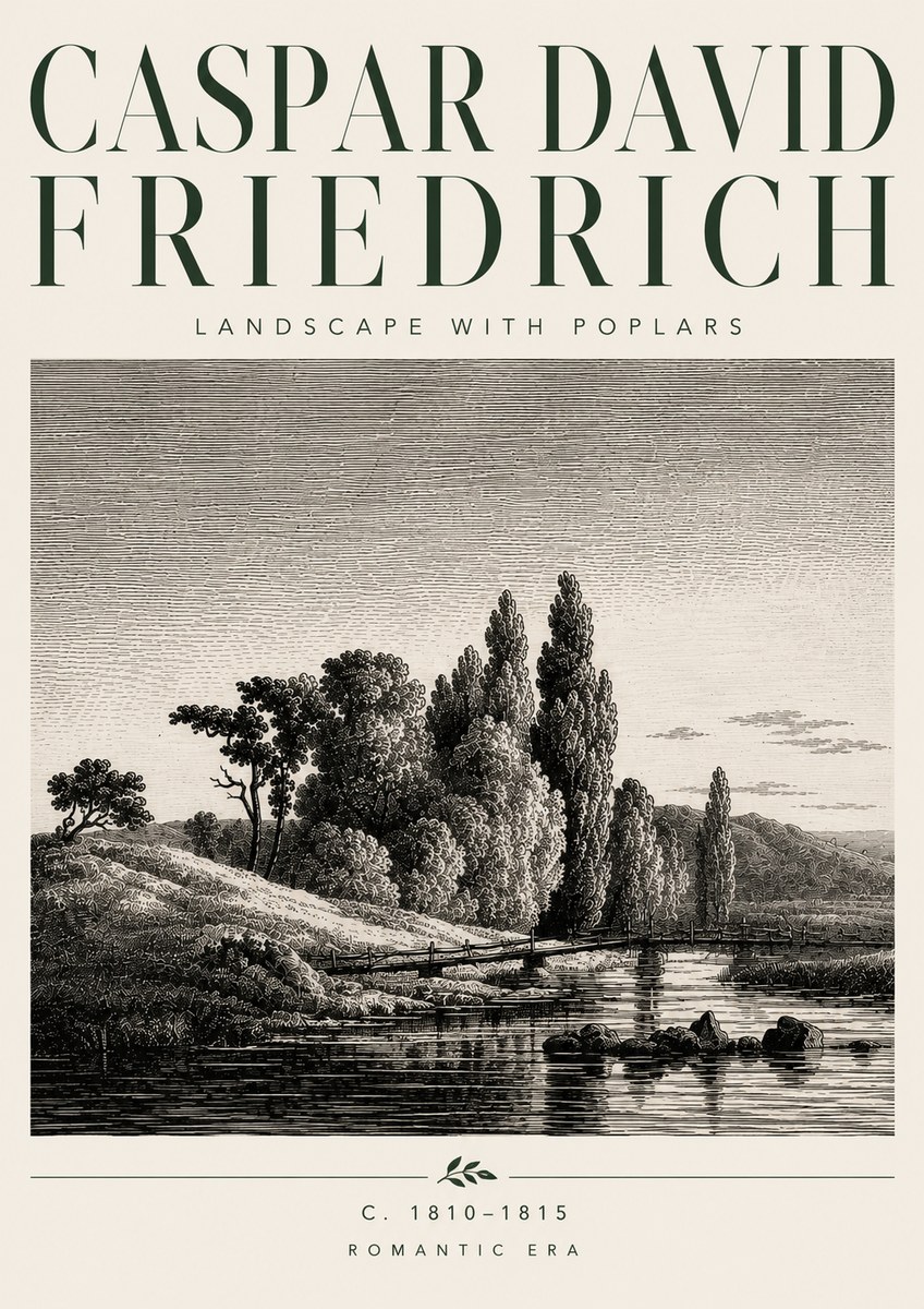 Caspar David Friedrich River Landscape with Poplars No5 - Póster
