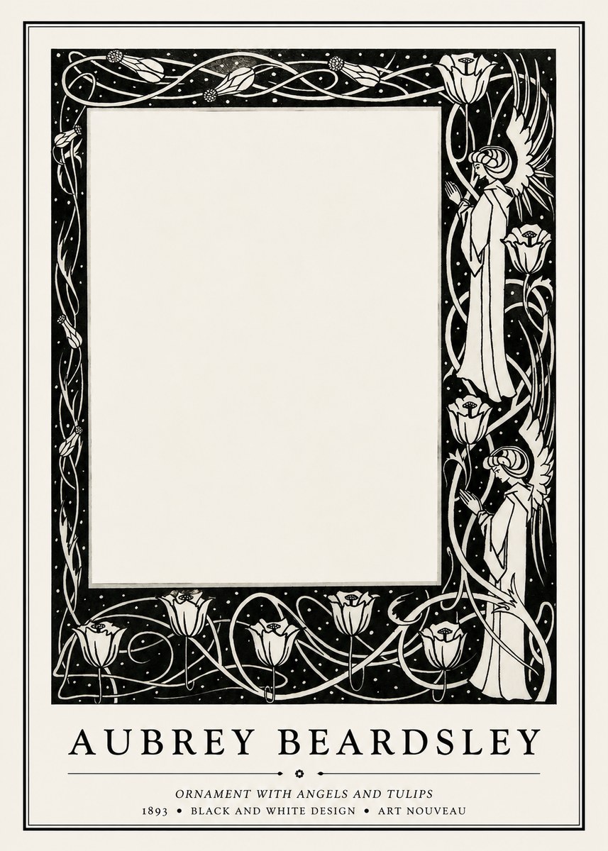 Aubrey Beardsley Ornament with Angels and Tulips No1 - Póster
