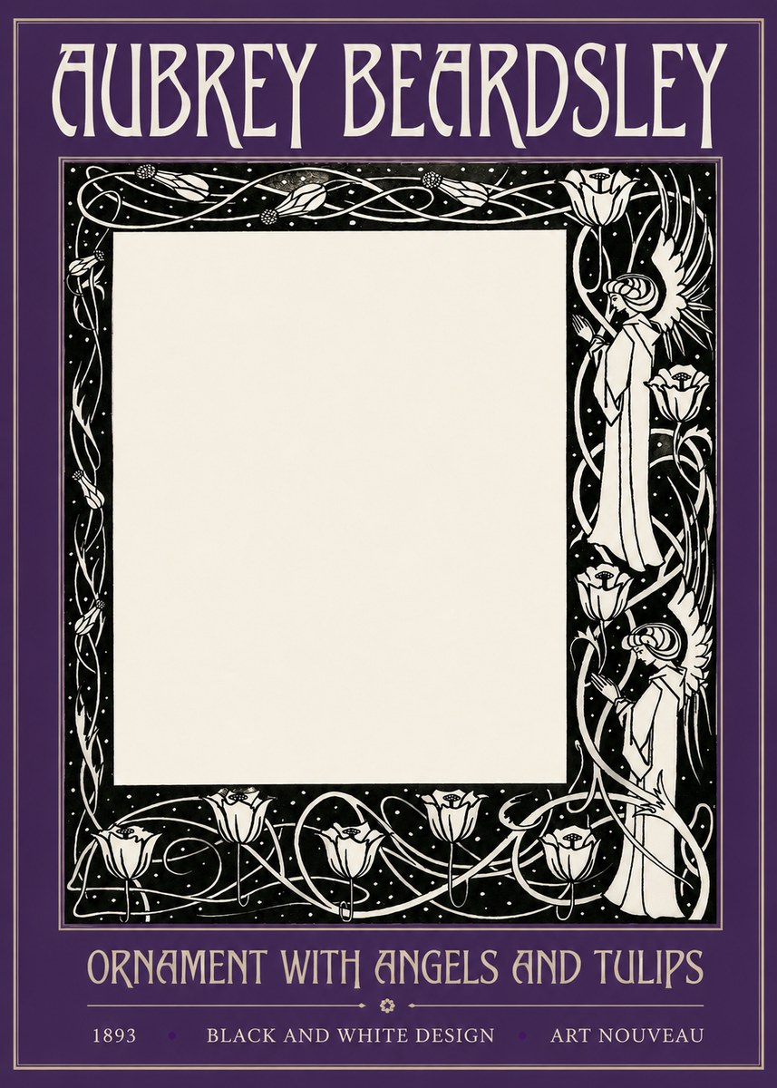 Aubrey Beardsley Ornament with Angels and Tulips No2 - Póster