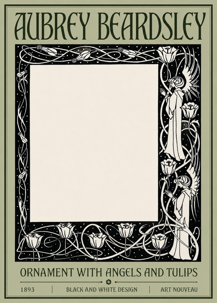 Aubrey Beardsley Ornament with Angels and Tulips No4 - Póster